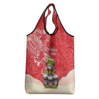 Puerto Rico Grocery Bag Coqui Frog With Polynesian Pattern - Polynesian Pride