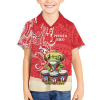 Personalized Puerto Rico Kid Hawaiian Shirt Coqui Frog With Polynesian Pattern - Polynesian Pride