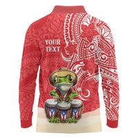 Personalized Puerto Rico Long Sleeve Polo Shirt Coqui Frog With Polynesian Pattern - Polynesian Pride