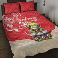 Puerto Rico Quilt Bed Set Coqui Frog With Polynesian Pattern - Polynesian Pride