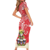 Personalized Puerto Rico Short Sleeve Bodycon Dress Coqui Frog With Polynesian Pattern - Polynesian Pride