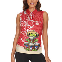 Personalized Puerto Rico Women Sleeveless Polo Shirt Coqui Frog With Polynesian Pattern - Polynesian Pride