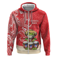 Personalized Puerto Rico Zip Hoodie Coqui Frog With Polynesian Pattern - Polynesian Pride