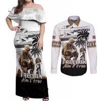 Hawaii Veterans Day Couples Matching Off Shoulder Maxi Dress and Long Sleeve Button Shirt Honor The Fallen Flag Grunge Style LT05 White - Polynesian Pride