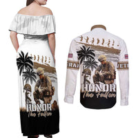 Hawaii Veterans Day Couples Matching Off Shoulder Maxi Dress and Long Sleeve Button Shirt Honor The Fallen Flag Grunge Style LT05 - Polynesian Pride