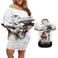 Hawaii Veterans Day Couples Matching Off Shoulder Short Dress and Hawaiian Shirt Honor The Fallen Flag Grunge Style