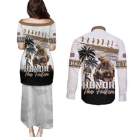Hawaii Veterans Day Couples Matching Puletasi and Long Sleeve Button Shirt Honor The Fallen Flag Grunge Style