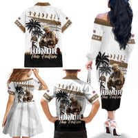 Hawaii Veterans Day Family Matching Off The Shoulder Long Sleeve Dress and Hawaiian Shirt Honor The Fallen Flag Grunge Style