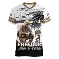 Hawaii Veterans Day Women V-Neck T-Shirt Honor The Fallen Flag Grunge Style