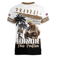 Hawaii Veterans Day Women V-Neck T-Shirt Honor The Fallen Flag Grunge Style