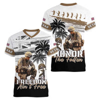 Hawaii Veterans Day Women V-Neck T-Shirt Honor The Fallen Flag Grunge Style