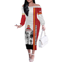 French Polynesia Armistice Day Off The Shoulder Long Sleeve Dress Lest We Forget Flag Style LT05 Women Red - Polynesian Pride