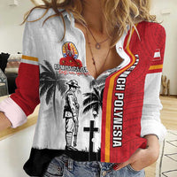 French Polynesia Armistice Day Women Casual Shirt Lest We Forget Flag Style LT05 Female Red - Polynesian Pride