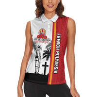 French Polynesia Armistice Day Women Sleeveless Polo Shirt Lest We Forget Flag Style LT05 - Polynesian Pride