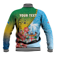 Personalised Malampa Fiji Day Baseball Jacket Tribal Pattern With Tropical Flowers - Polynesian Pride