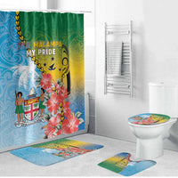 Malampa Fiji Day Bathroom Set Tribal Pattern With Tropical Flowers - Polynesian Pride