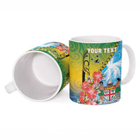 Personalised Malampa Fiji Day Ceramic Mug Tribal Pattern With Tropical Flowers - Polynesian Pride
