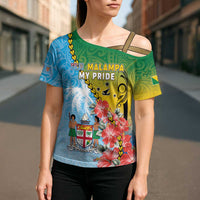 Personalised Malampa Fiji Day Cross Shoulder Shirt Tribal Pattern With Tropical Flowers - Polynesian Pride