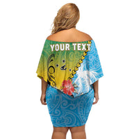 Personalised Malampa Fiji Day Family Matching Off Shoulder Short Dress and Hawaiian Shirt Tribal Pattern With Tropical Flowers - Polynesian Pride