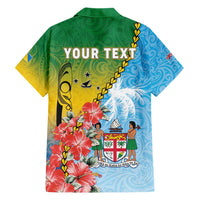 Personalised Malampa Fiji Day Family Matching Short Sleeve Bodycon Dress and Hawaiian Shirt Tribal Pattern With Tropical Flowers - Polynesian Pride