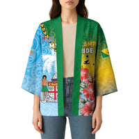 Personalised Malampa Fiji Day Kimono Tribal Pattern With Tropical Flowers - Polynesian Pride