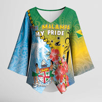 Personalised Malampa Fiji Day Kimono Sleeve Blouse Tribal Pattern With Tropical Flowers - Polynesian Pride