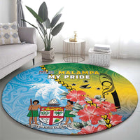 Malampa Fiji Day Round Carpet Tribal Pattern With Tropical Flowers LT05 - Polynesian Pride