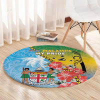Malampa Fiji Day Round Carpet Tribal Pattern With Tropical Flowers LT05 - Polynesian Pride