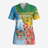 Personalised Malampa Fiji Day Scrub Top Tribal Pattern With Tropical Flowers LT05 Adult Colorful - Polynesian Pride