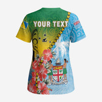 Personalised Malampa Fiji Day Scrub Top Tribal Pattern With Tropical Flowers LT05 - Polynesian Pride