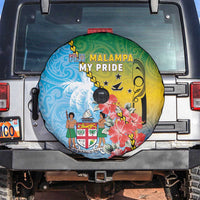 Malampa Fiji Day Spare Tire Cover Tribal Pattern With Tropical Flowers - Polynesian Pride