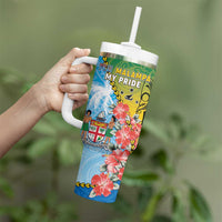 Personalised Malampa Fiji Day Tumbler With Handle Tribal Pattern With Tropical Flowers - Polynesian Pride