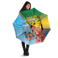 Malampa Fiji Day Umbrella Tribal Pattern With Tropical Flowers - Polynesian Pride
