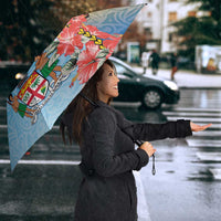 Malampa Fiji Day Umbrella Tribal Pattern With Tropical Flowers - Polynesian Pride