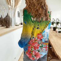 Personalised Malampa Fiji Day Women Casual Shirt Tribal Pattern With Tropical Flowers - Polynesian Pride