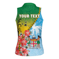 Personalised Malampa Fiji Day Women Sleeveless Polo Shirt Tribal Pattern With Tropical Flowers - Polynesian Pride