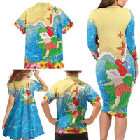 Christmas In Hawaii Family Matching Long Sleeve Bodycon Dress and Hawaiian Shirt Tis The Sea Sun