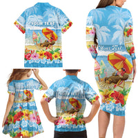 Personalised Hawaii Funny Thanksgiving Family Matching Long Sleeve Bodycon Dress and Hawaiian Shirt Thankful From The Beach