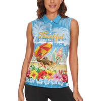 Personalised Hawaii Funny Thanksgiving Women Sleeveless Polo Shirt Thankful From The Beach