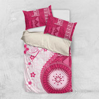Bula Fiji Bedding Set Pink Plumeria Masi Tapa Pattern - Polynesian Pride