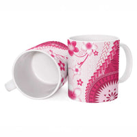Bula Fiji Ceramic Mug Pink Plumeria Masi Tapa Pattern - Polynesian Pride