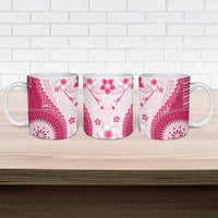 Bula Fiji Ceramic Mug Pink Plumeria Masi Tapa Pattern - Polynesian Pride