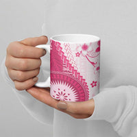 Bula Fiji Ceramic Mug Pink Plumeria Masi Tapa Pattern - Polynesian Pride