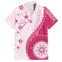 Bula Fiji Family Matching Long Sleeve Bodycon Dress and Hawaiian Shirt Pink Plumeria Masi Tapa Pattern - Polynesian Pride