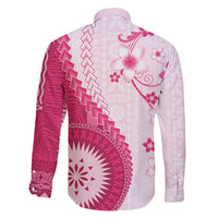 Bula Fiji Family Matching Long Sleeve Bodycon Dress and Hawaiian Shirt Pink Plumeria Masi Tapa Pattern - Polynesian Pride