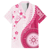 Bula Fiji Family Matching Mermaid Dress and Hawaiian Shirt Pink Plumeria Masi Tapa Pattern LT05 Dad's Shirt - Short Sleeve Pink - Polynesian Pride