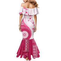 Bula Fiji Family Matching Mermaid Dress and Hawaiian Shirt Pink Plumeria Masi Tapa Pattern - Polynesian Pride