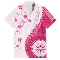 Bula Fiji Family Matching Short Sleeve Bodycon Dress and Hawaiian Shirt Pink Plumeria Masi Tapa Pattern - Polynesian Pride