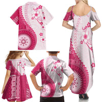 Bula Fiji Family Matching Summer Maxi Dress and Hawaiian Shirt Pink Plumeria Masi Tapa Pattern - Polynesian Pride