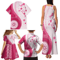 Bula Fiji Family Matching Tank Maxi Dress and Hawaiian Shirt Pink Plumeria Masi Tapa Pattern - Polynesian Pride